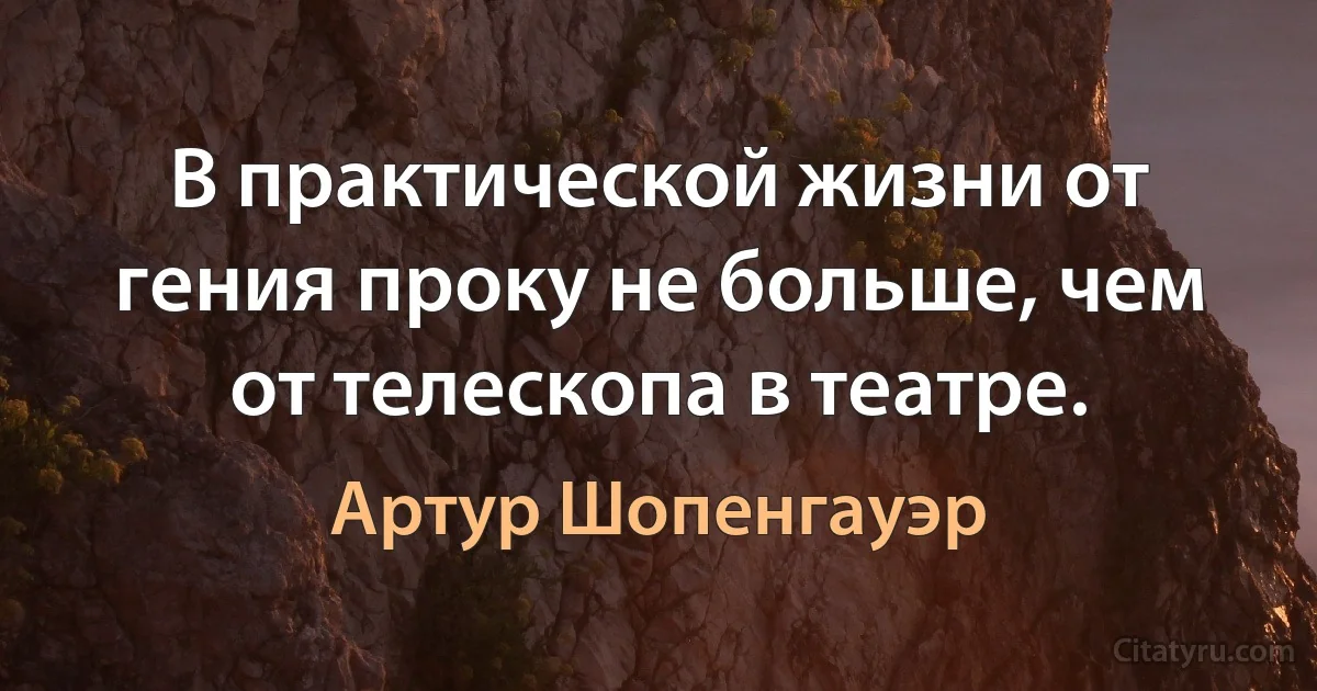 В практической жизни от гения проку не больше, чем от телескопа в театре. (Артур Шопенгауэр)