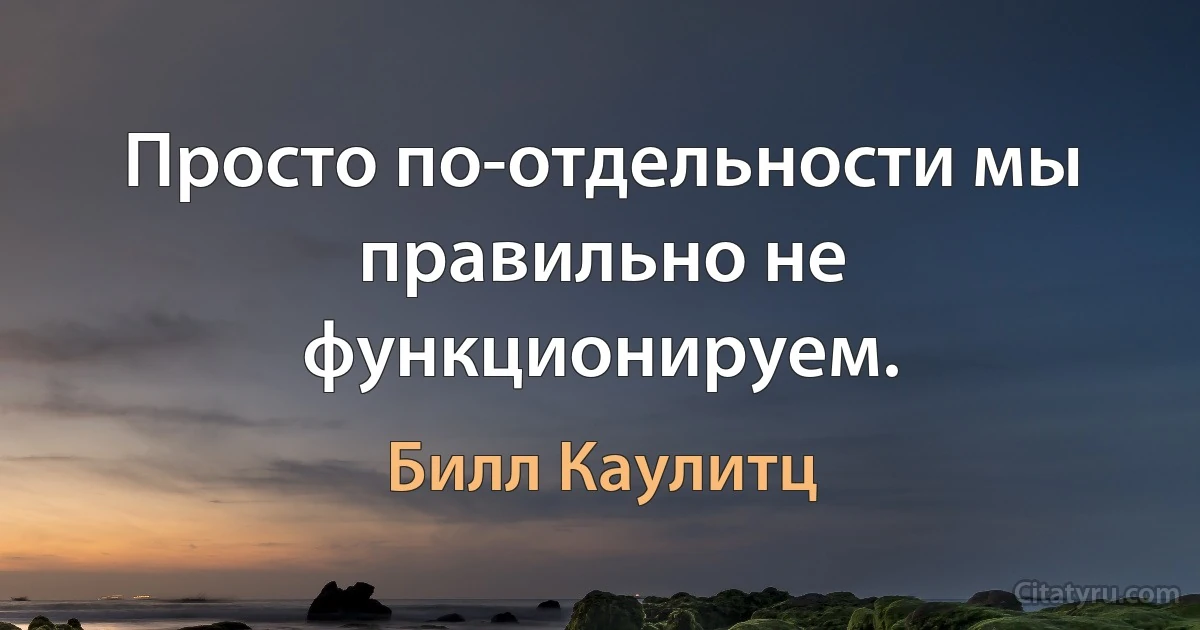 Просто по-отдельности мы правильно не функционируем. (Билл Каулитц)