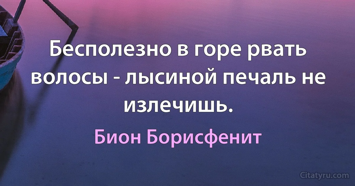 Бесполезно в горе рвать волосы - лысиной печаль не излечишь. (Бион Борисфенит)