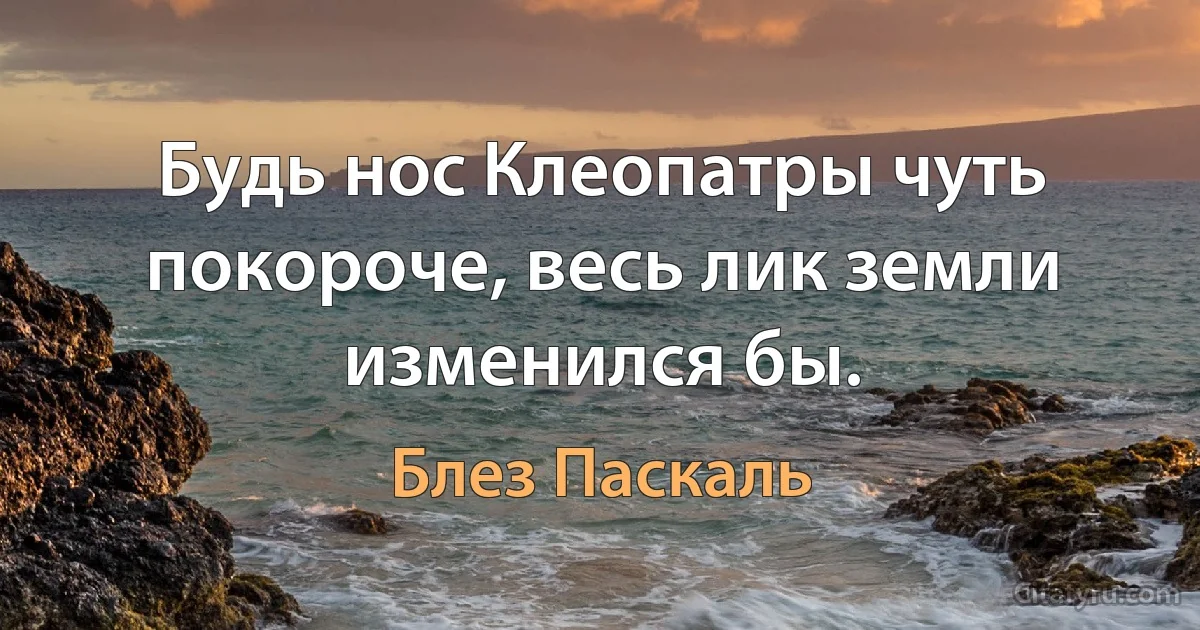 Будь нос Клеопатры чуть покороче, весь лик земли изменился бы. (Блез Паскаль)