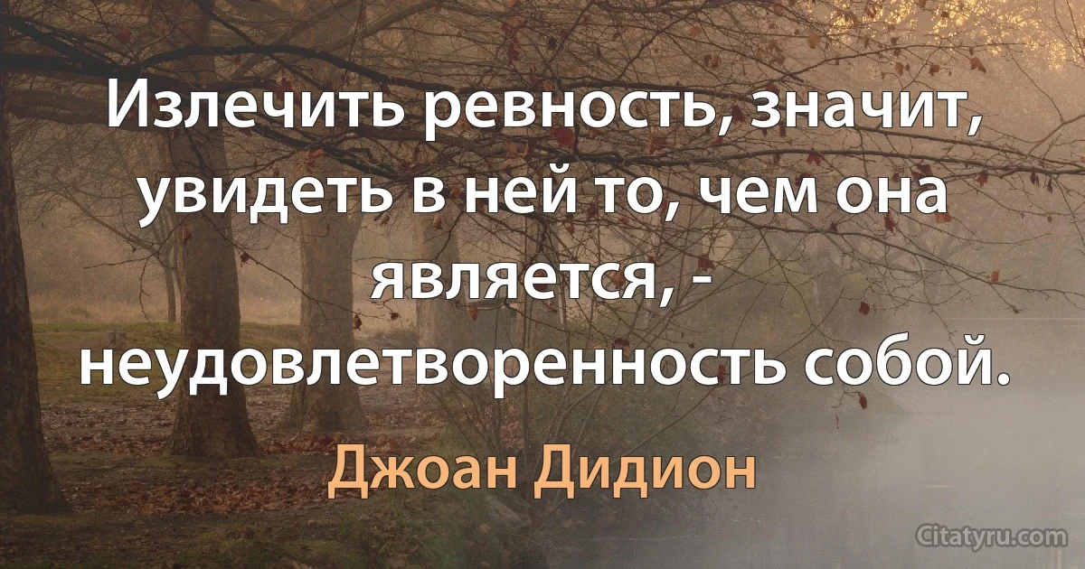 Излечить ревность, значит, увидеть в ней то, чем она является, - неудовлетворенность собой. (Джоан Дидион)