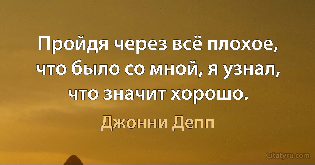 Пройдя через всё плохое, что было со мной, я узнал, что значит хорошо. (Джонни Депп)