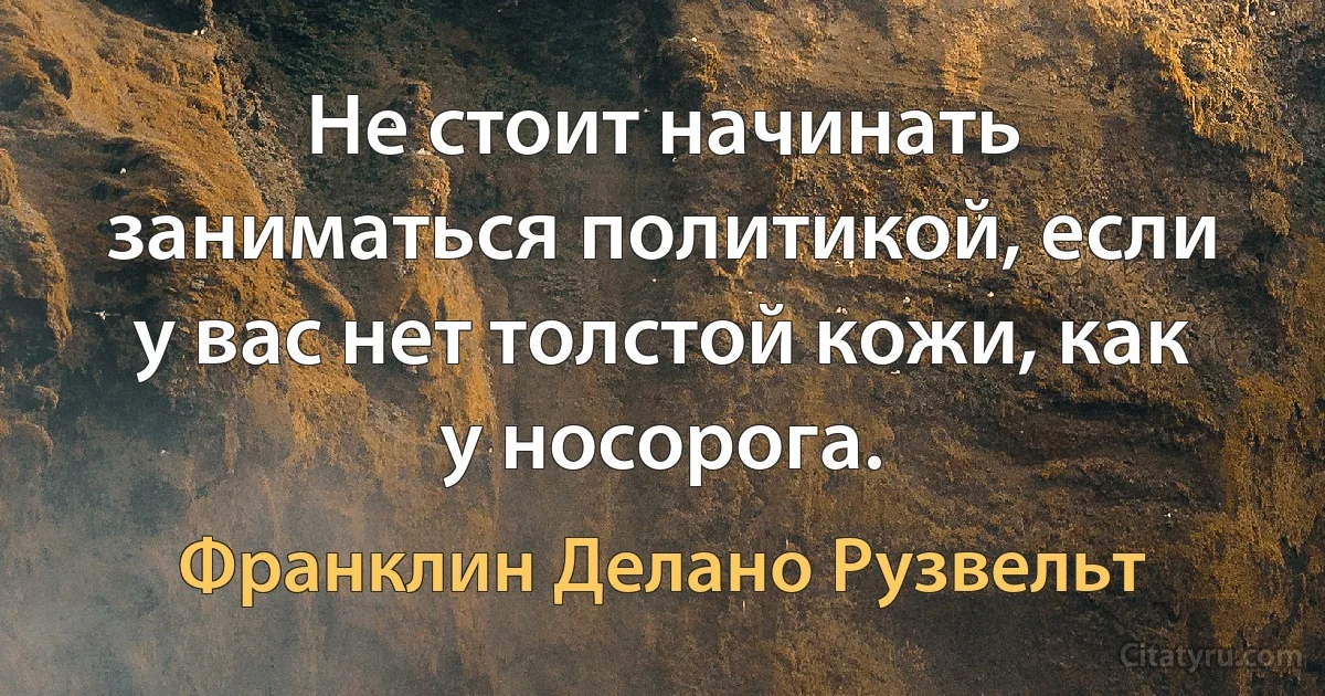 He стоит начинать заниматься политикой, если у вас нет толстой кожи, как у носорога. (Франклин Делано Рузвельт)