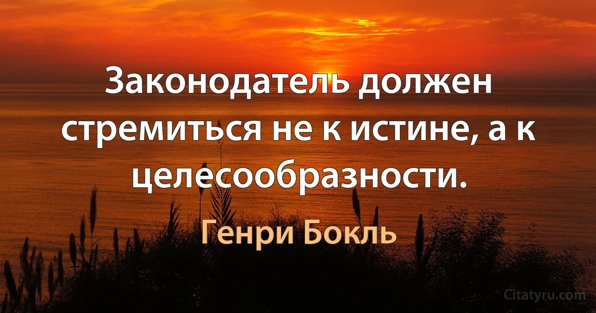 Законодатель должен стремиться не к истине, а к целесообразности. (Генри Бокль)