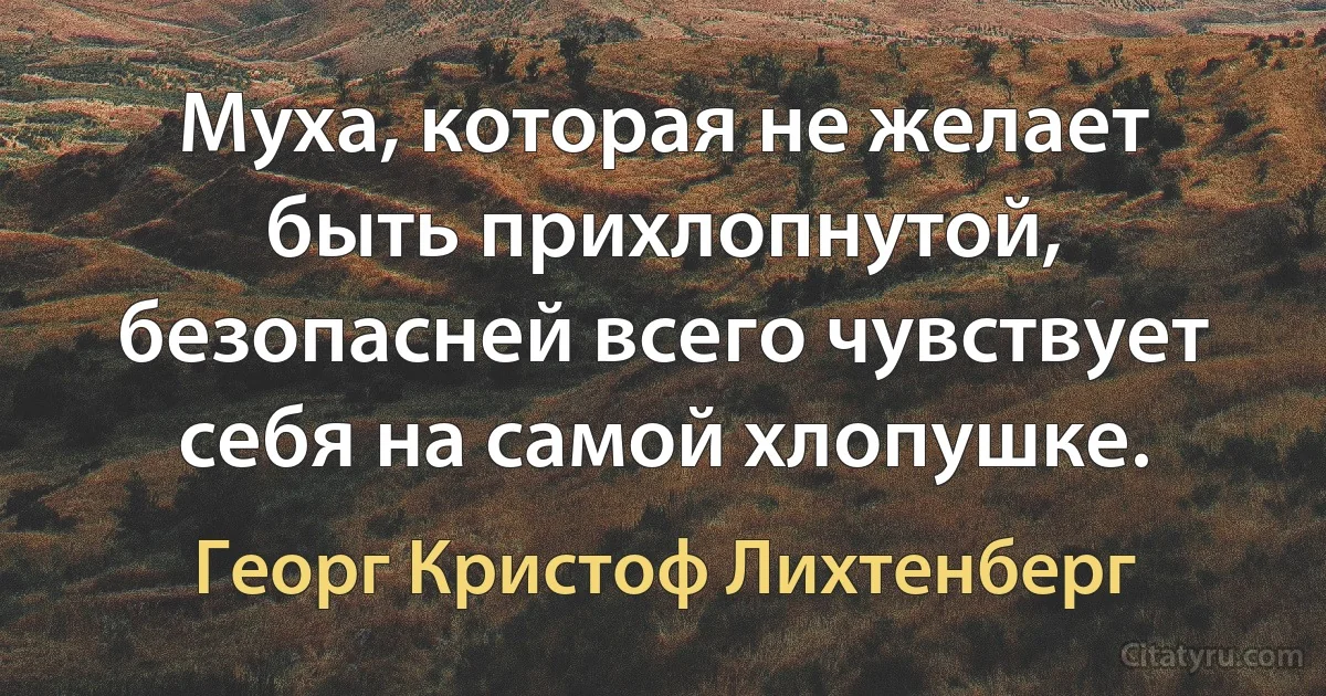 Муха, которая не желает быть прихлопнутой, безопасней всего чувствует себя на самой хлопушке. (Георг Кристоф Лихтенберг)