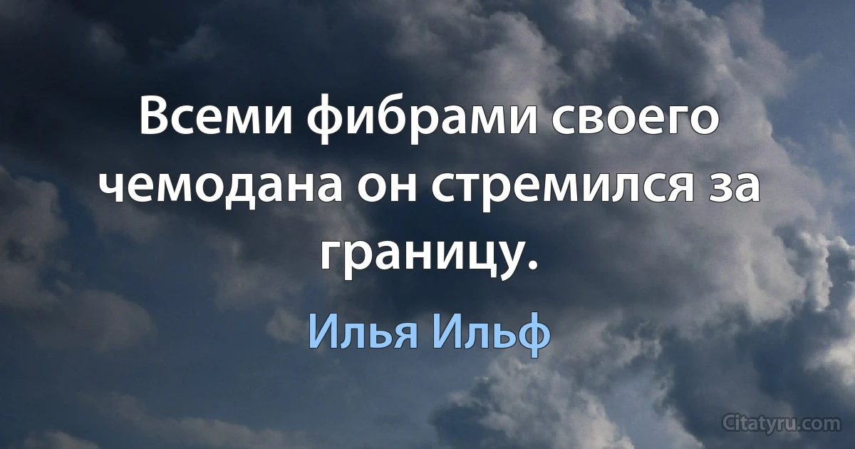 Всеми фибрами своего чемодана он стремился за границу. (Илья Ильф)