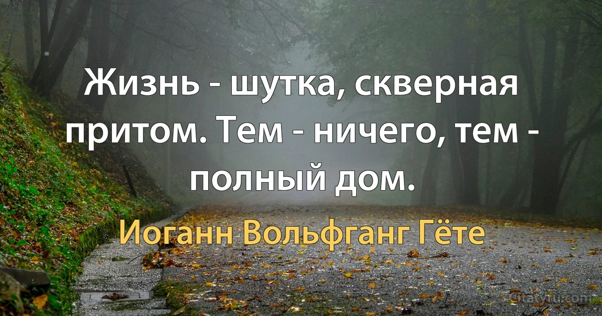 Жизнь - шутка, скверная притом. Тем - ничего, тем - полный дом. (Иоганн Вольфганг Гёте)