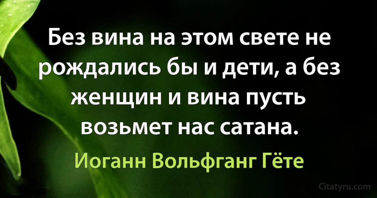 Без вина на этом свете не рождались бы и дети, а без женщин и вина пусть возьмет нас сатана. (Иоганн Вольфганг Гёте)