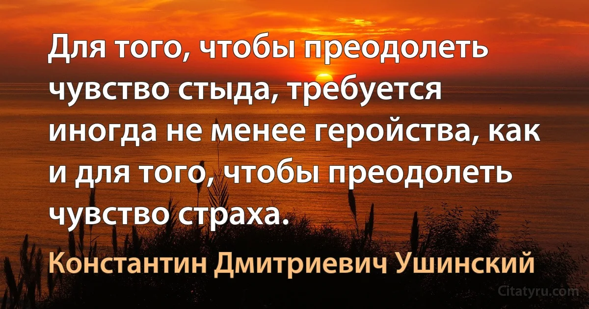 Для того, чтобы преодолеть чувство стыда, требуется иногда не менее геройства, как и для того, чтобы преодолеть чувство страха. (Константин Дмитриевич Ушинский)