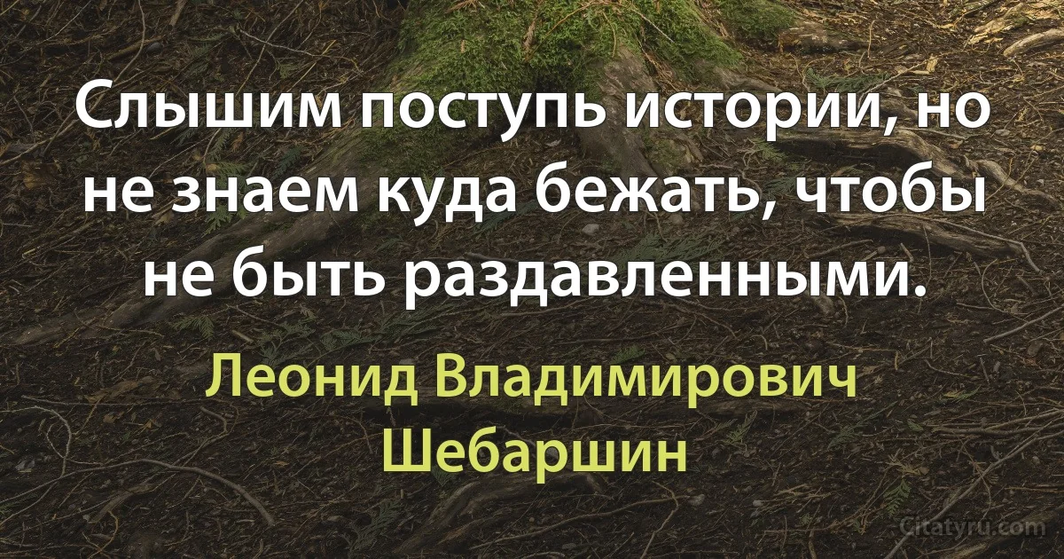 Слышим поступь истории, но не знаем куда бежать, чтобы не быть раздавленными. (Леонид Владимирович Шебаршин)