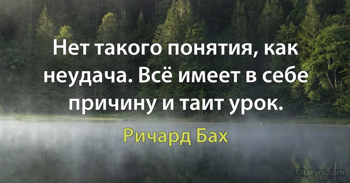 Нет такого понятия, как неудача. Всё имеет в себе причину и таит урок. (Ричард Бах)