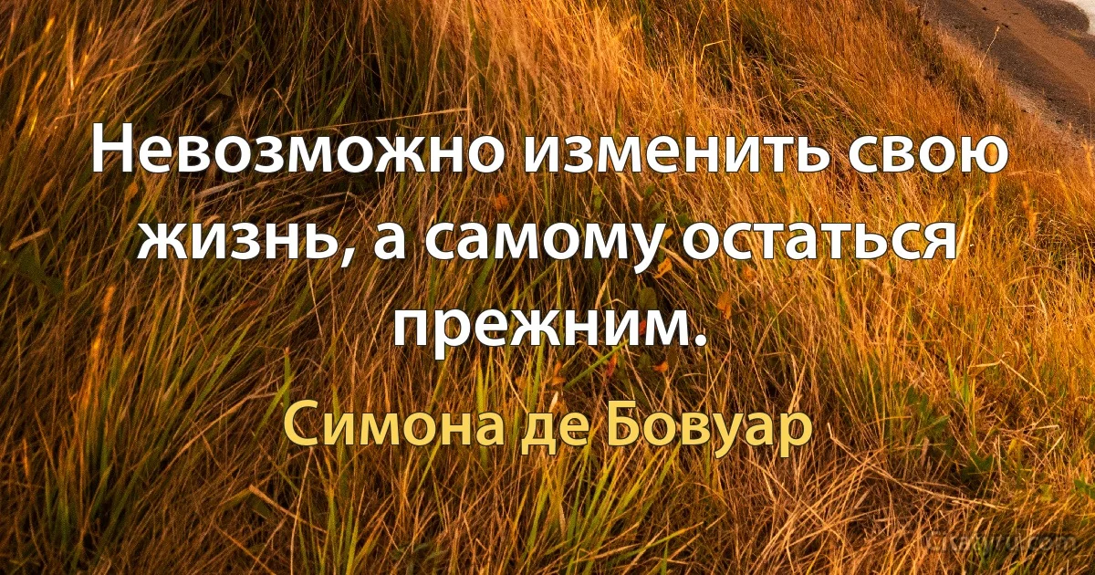 Невозможно изменить свою жизнь, а самому остаться прежним. (Симона де Бовуар)