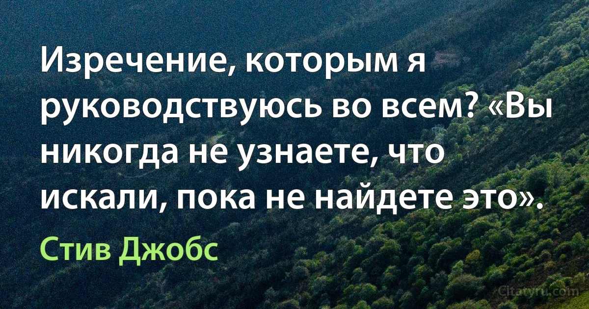 Изречение, которым я руководствуюсь во всем? «Вы никогда не узнаете, что искали, пока не найдете это». (Стив Джобс)