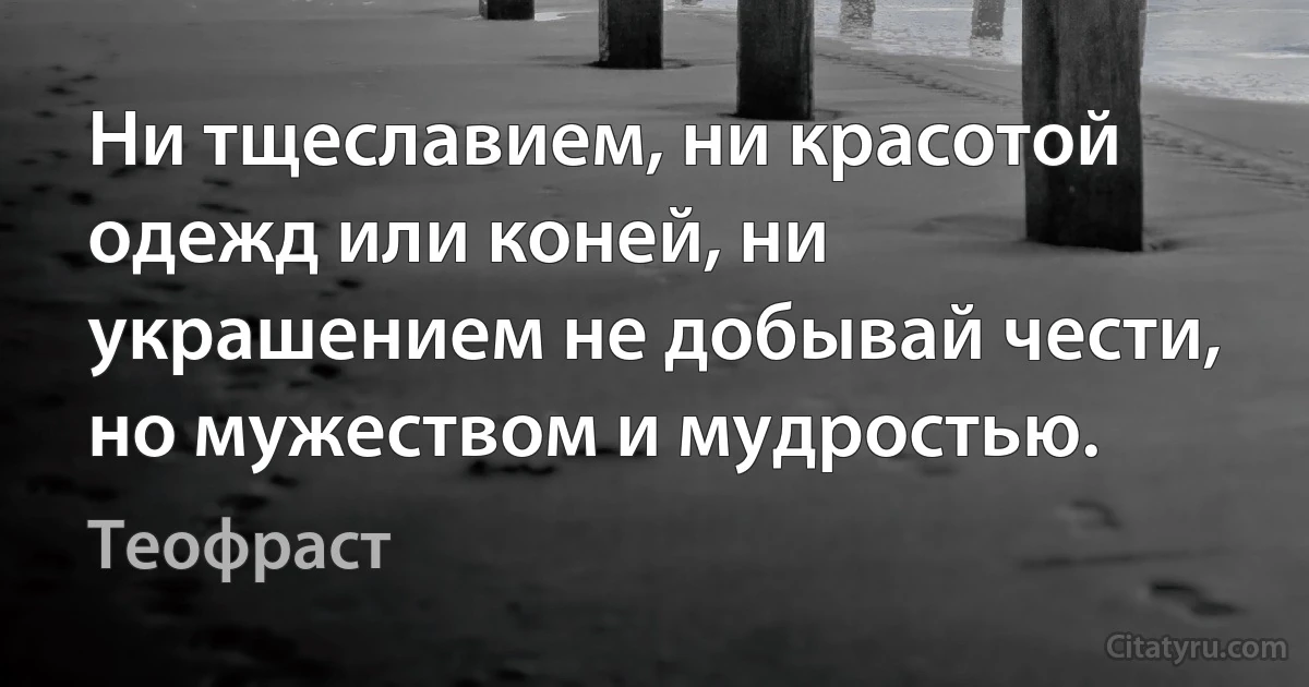 Ни тщеславием, ни красотой одежд или коней, ни украшением не добывай чести, но мужеством и мудростью. (Теофраст)