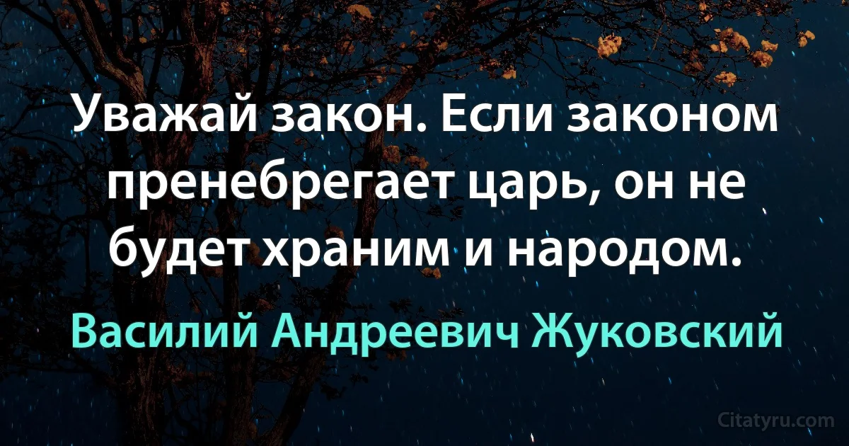 Уважай закон. Если законом пренебрегает царь, он не будет храним и народом. (Василий Андреевич Жуковский)