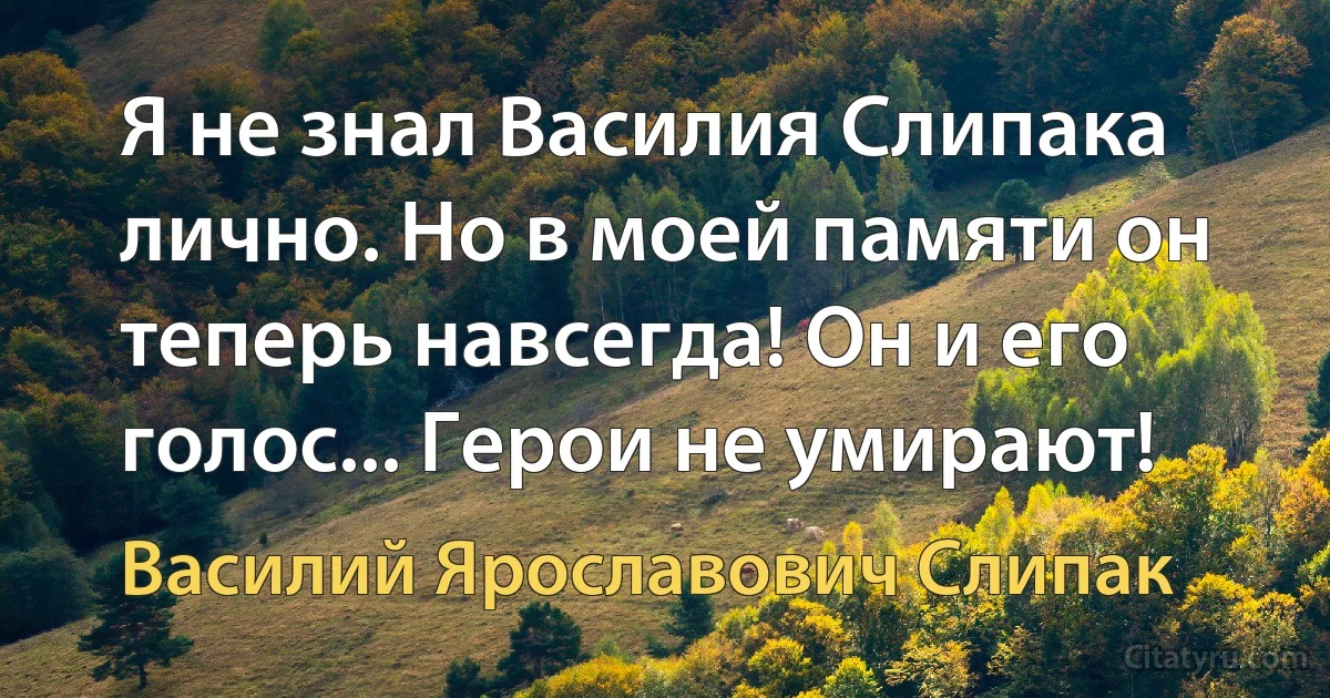 Я не знал Василия Слипака лично. Но в моей памяти он теперь навсегда! Он и его голос... Герои не умирают! (Василий Ярославович Слипак)