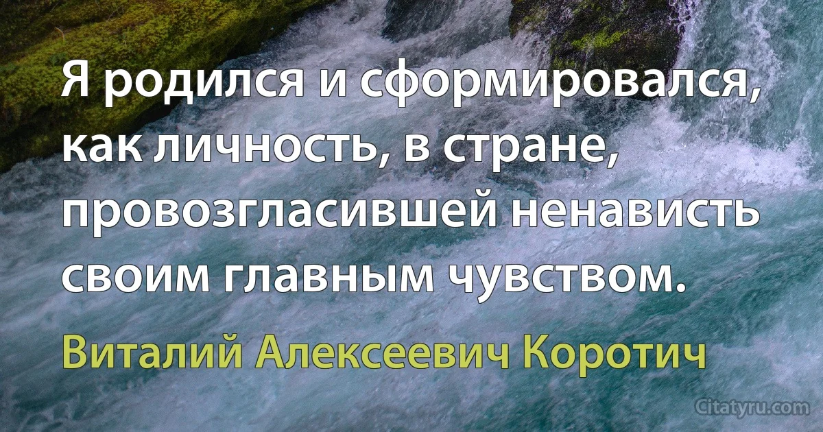 Я родился и сформировался, как личность, в стране, провозгласившей ненависть своим главным чувством. (Виталий Алексеевич Коротич)