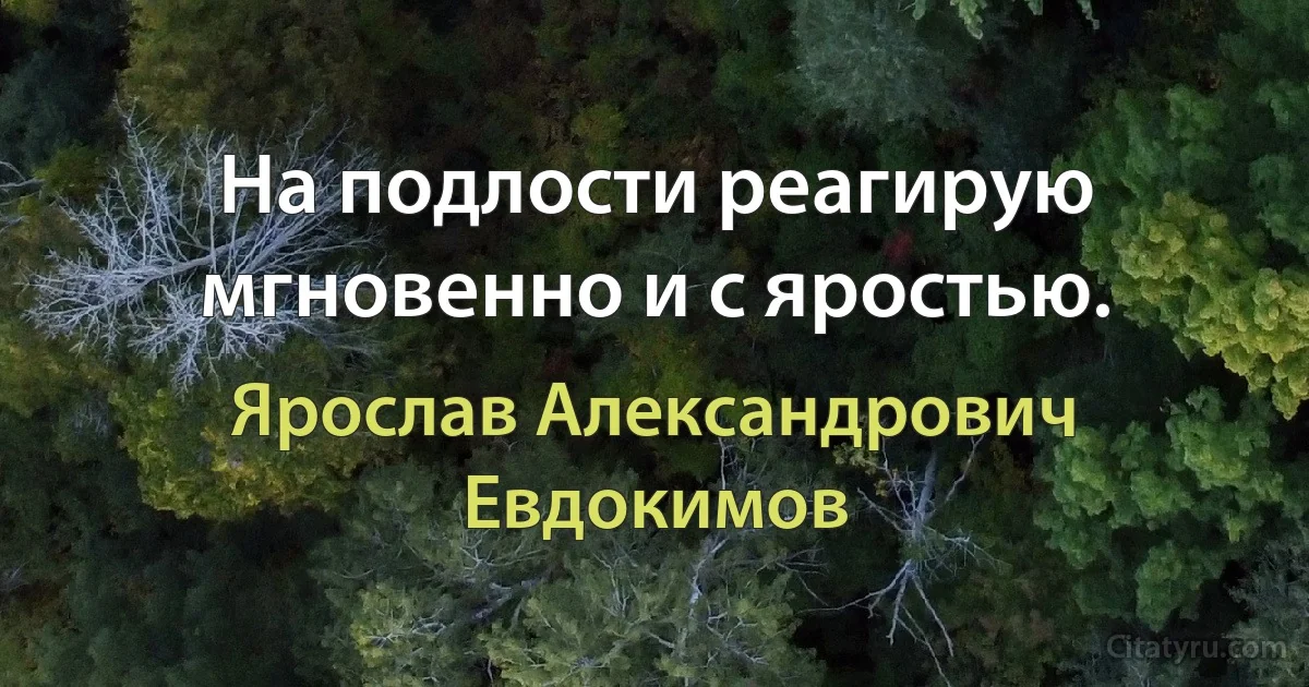 На подлости реагирую мгновенно и с яростью. (Ярослав Александрович Евдокимов)