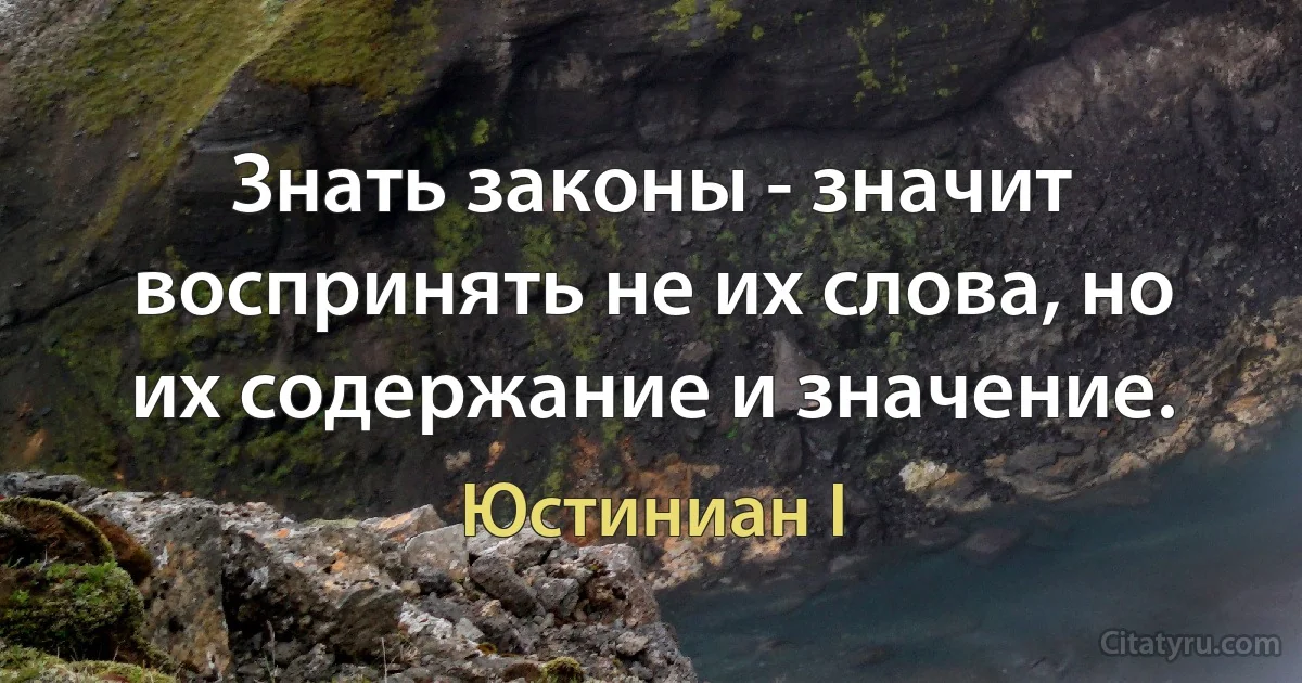 Знать законы - значит воспринять не их слова, но их содержание и значение. (Юстиниан I)