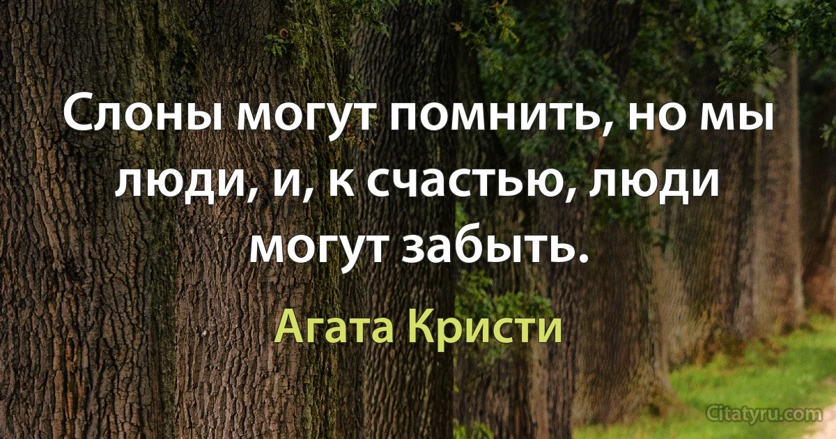 Слоны могут помнить, но мы люди, и, к счастью, люди могут забыть. (Агата Кристи)