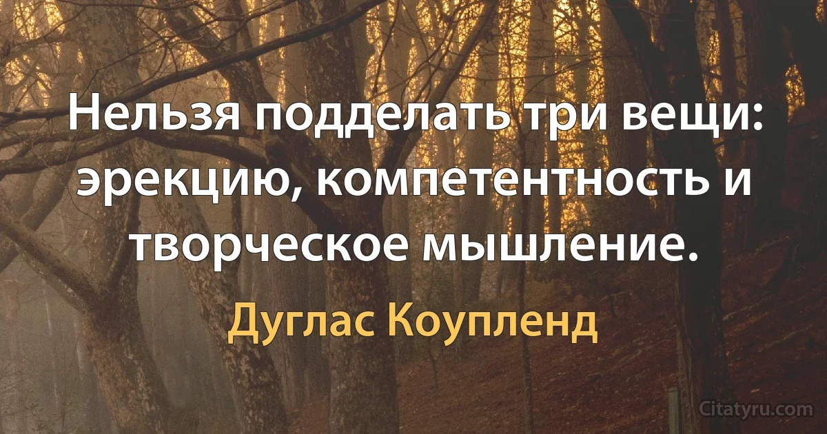 Нельзя подделать три вещи: эрекцию, компетентность и творческое мышление. (Дуглас Коупленд)