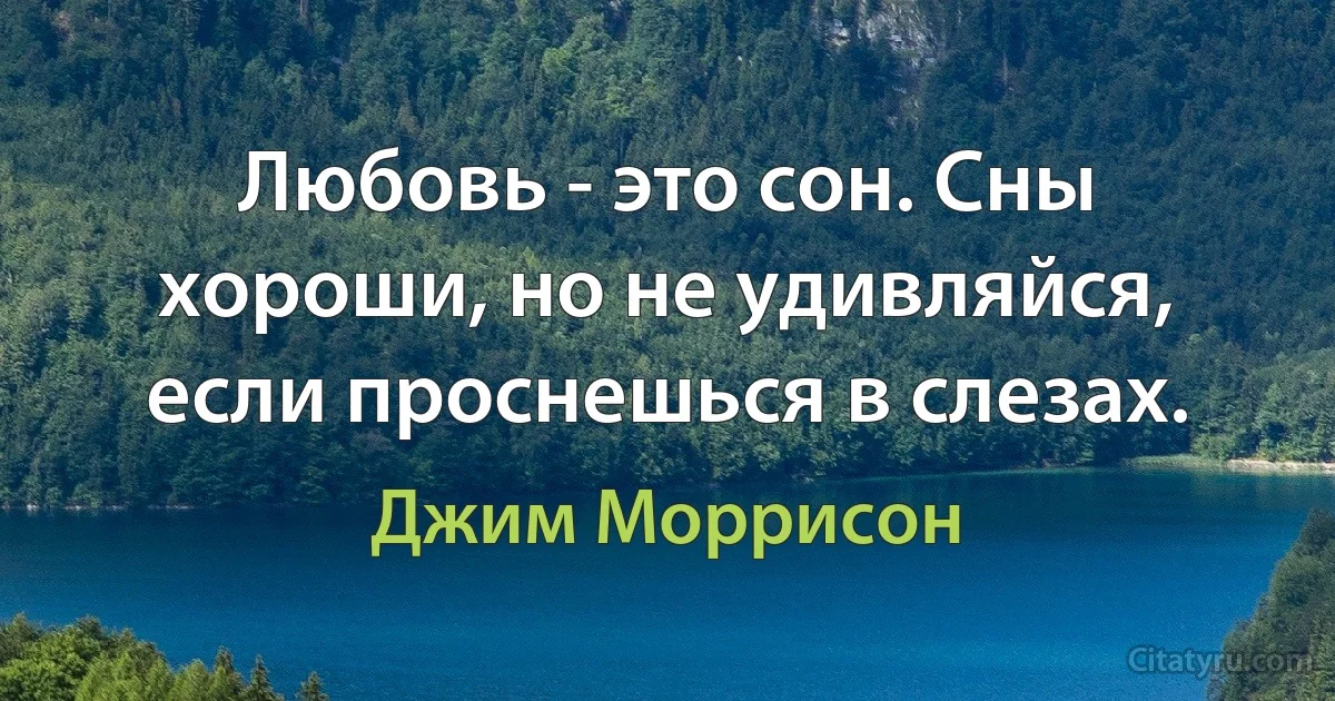 Любовь - это сон. Сны хороши, но не удивляйся, если проснешься в слезах. (Джим Моррисон)