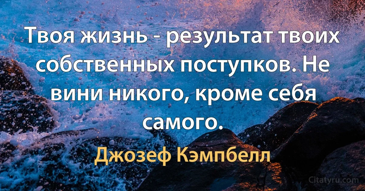 Твоя жизнь - результат твоих собственных поступков. Не вини никого, кроме себя самого. (Джозеф Кэмпбелл)