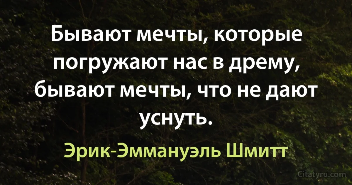 Бывают мечты, которые погружают нас в дрему, бывают мечты, что не дают уснуть. (Эрик-Эммануэль Шмитт)