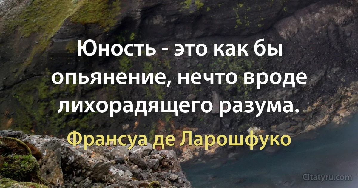 Юность - это как бы опьянение, нечто вроде лихорадящего разума. (Франсуа де Ларошфуко)