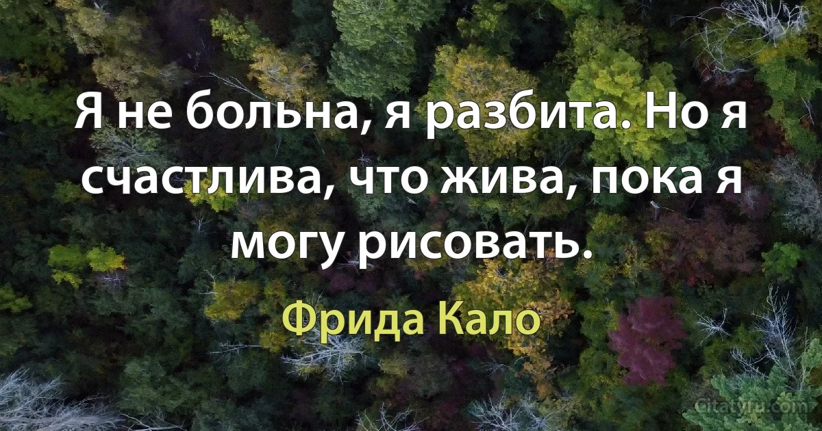 Я не больна, я разбита. Но я счастлива, что жива, пока я могу рисовать. (Фрида Кало)