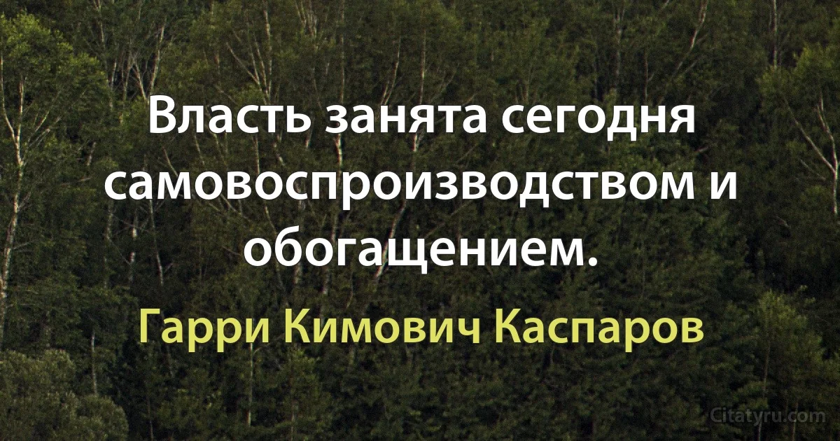 Власть занята сегодня самовоспроизводством и обогащением. (Гарри Кимович Каспаров)