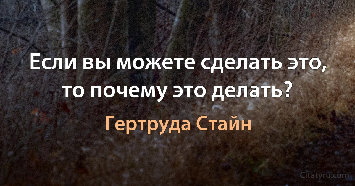 Если вы можете сделать это, то почему это делать? (Гертруда Стайн)