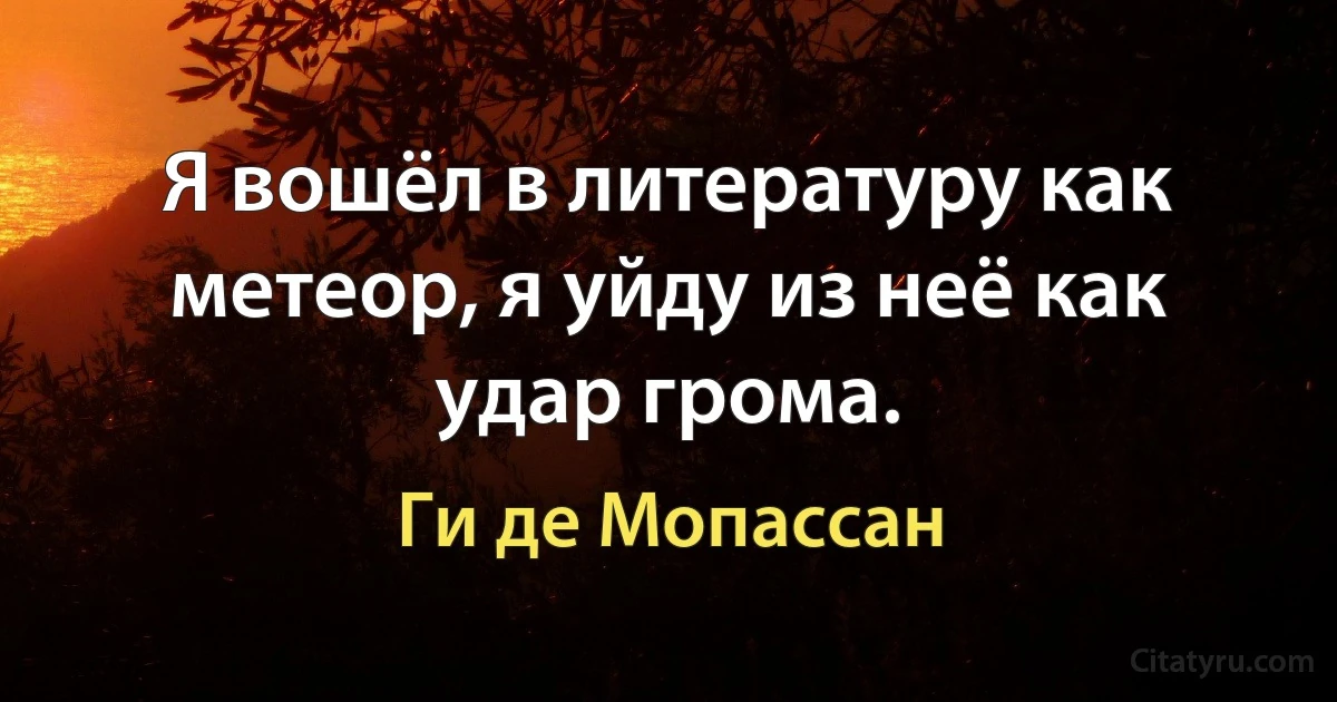 Я вошёл в литературу как метеор, я уйду из неё как удар грома. (Ги де Мопассан)