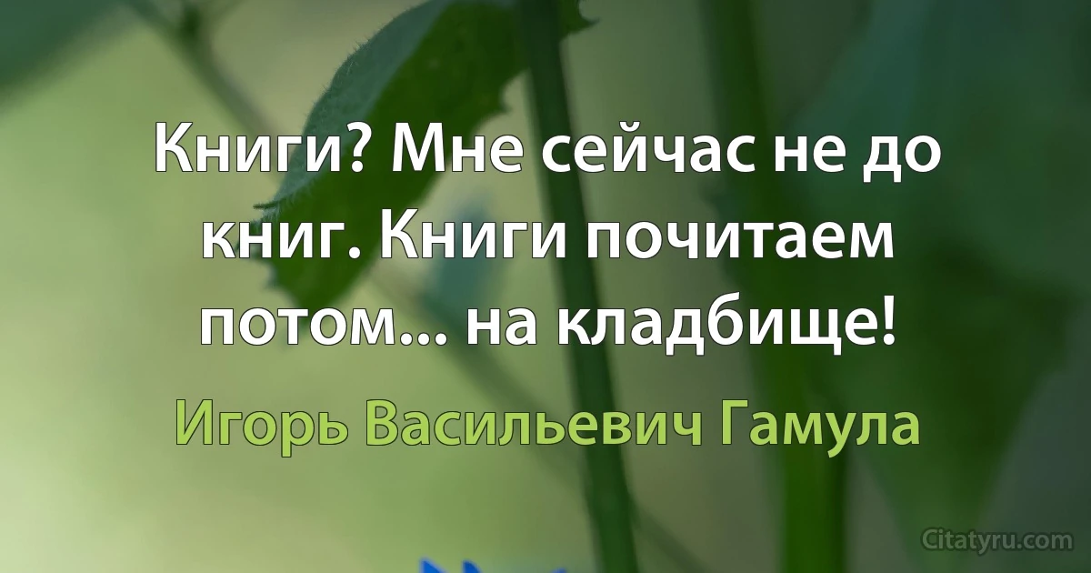 Книги? Мне сейчас не до книг. Книги почитаем потом... на кладбище! (Игорь Васильевич Гамула)