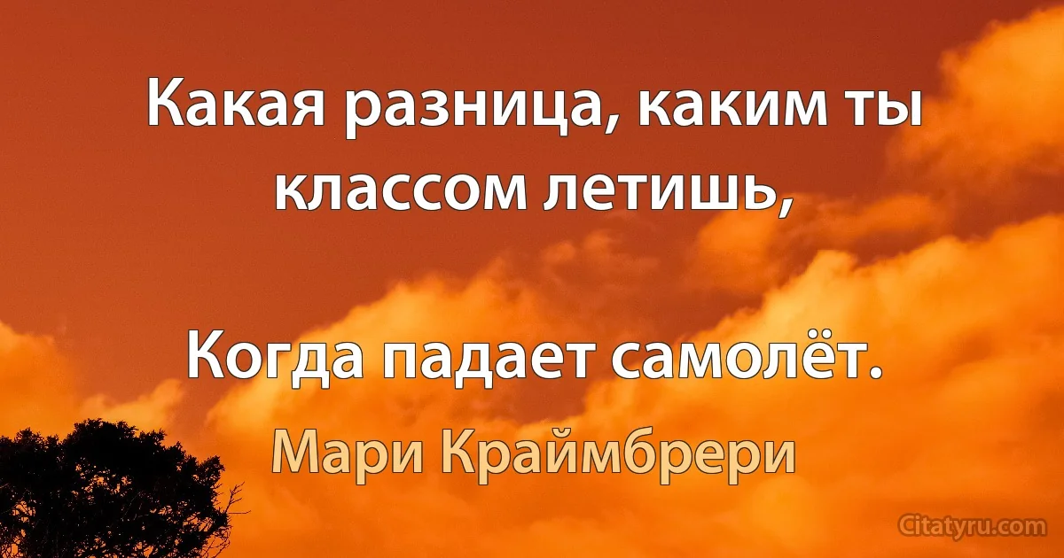 Какая разница, каким ты классом летишь,

Когда падает самолёт. (Мари Краймбрери)