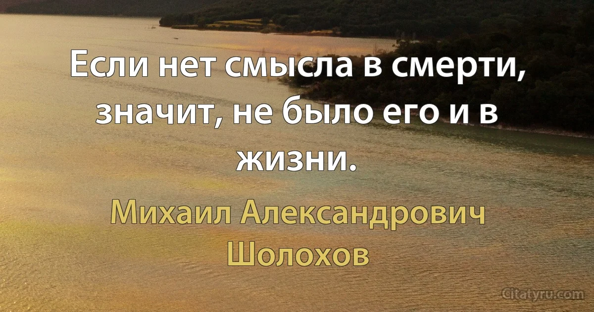 Если нет смысла в смерти, значит, не было его и в жизни. (Михаил Александрович Шолохов)