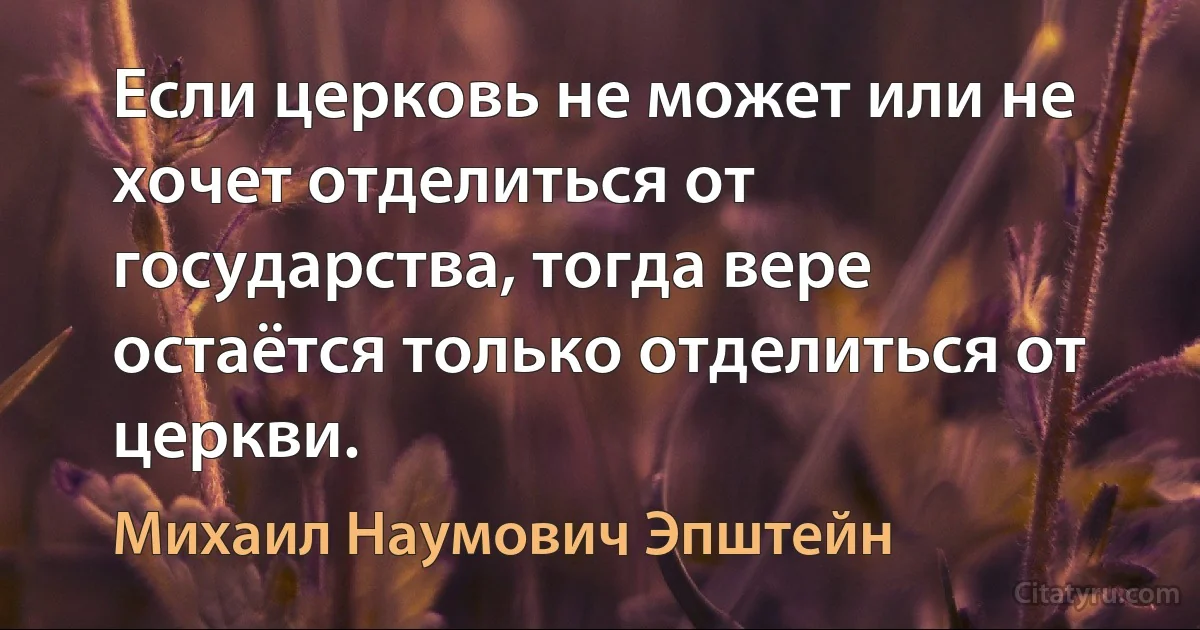 Если церковь не может или не хочет отделиться от государства, тогда вере остаётся только отделиться от церкви. (Михаил Наумович Эпштейн)