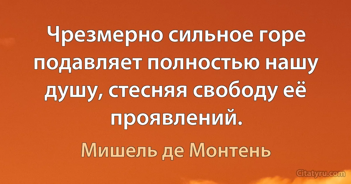 Чрезмерно сильное горе подавляет полностью нашу душу, стесняя свободу её проявлений. (Мишель де Монтень)