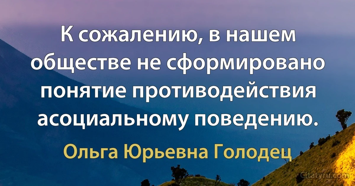 К сожалению, в нашем обществе не сформировано понятие противодействия асоциальному поведению. (Ольга Юрьевна Голодец)