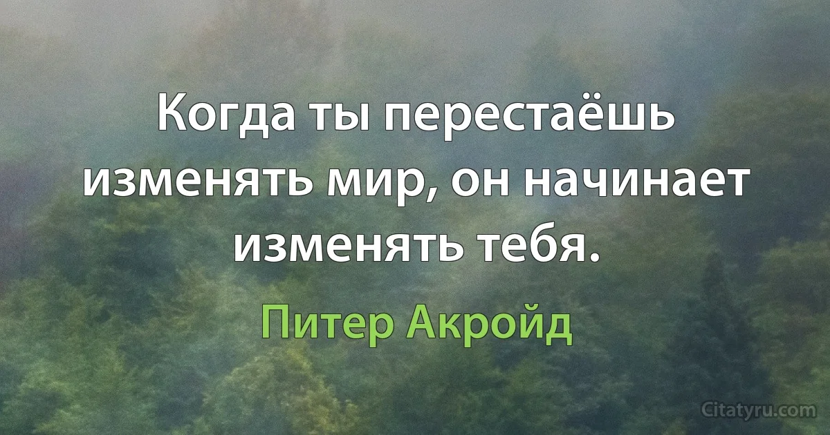 Когда ты перестаёшь изменять мир, он начинает изменять тебя. (Питер Акройд)