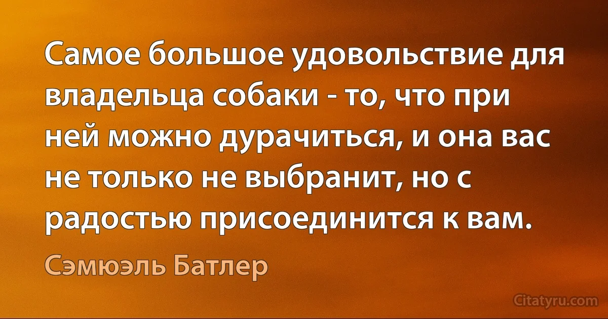 Самое большое удовольствие для владельца собаки - то, что при ней можно дурачиться, и она вас не только не выбранит, но с радостью присоединится к вам. (Сэмюэль Батлер)