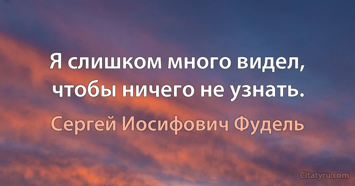 Я слишком много видел, чтобы ничего не узнать. (Сергей Иосифович Фудель)