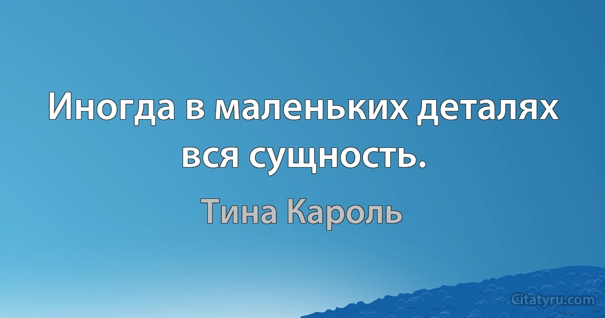 Иногда в маленьких деталях вся сущность. (Тина Кароль)