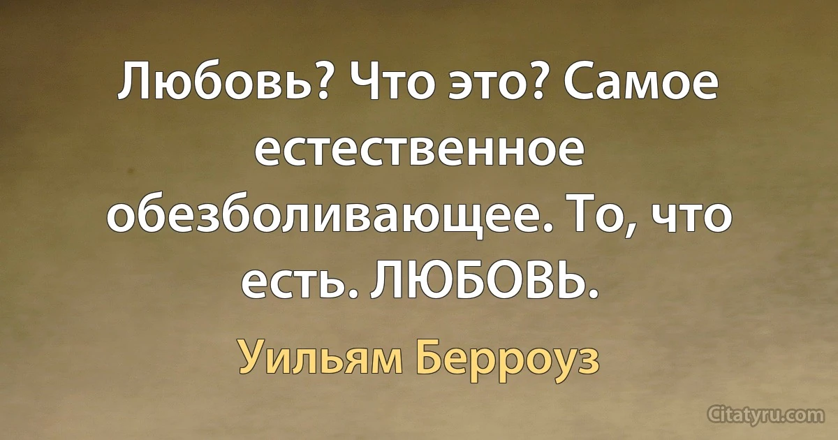 Любовь? Что это? Самое естественное обезболивающее. То, что есть. ЛЮБОВЬ. (Уильям Берроуз)