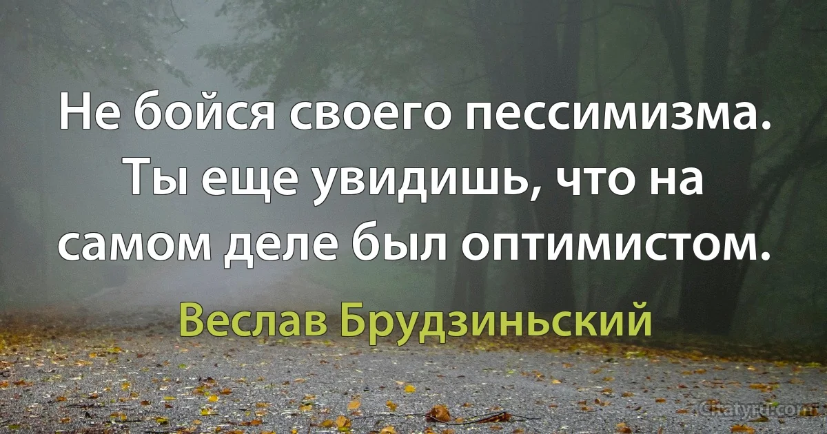 Не бойся своего пессимизма. Ты еще увидишь, что на самом деле был оптимистом. (Веслав Брудзиньский)