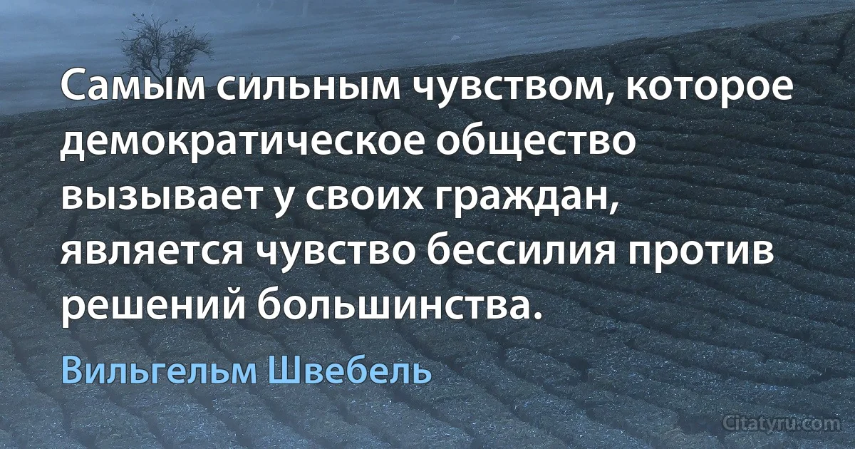 Самым сильным чувством, которое демократическое общество вызывает у своих граждан, является чувство бессилия против решений большинства. (Вильгельм Швебель)