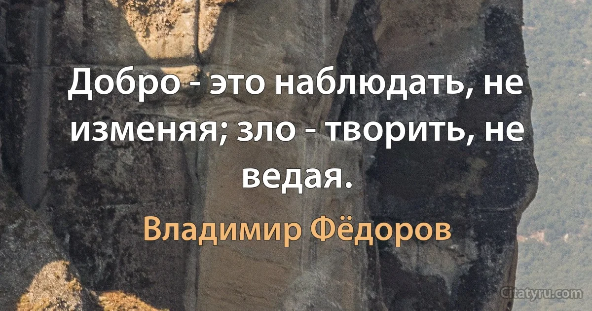 Добро - это наблюдать, не изменяя; зло - творить, не ведая. (Владимир Фёдоров)