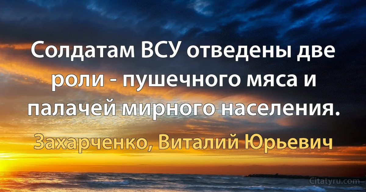 Солдатам ВСУ отведены две роли - пушечного мяса и палачей мирного населения. (Захарченко, Виталий Юрьевич)