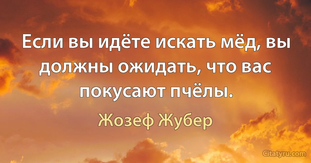 Если вы идёте искать мёд, вы должны ожидать, что вас покусают пчёлы. (Жозеф Жубер)