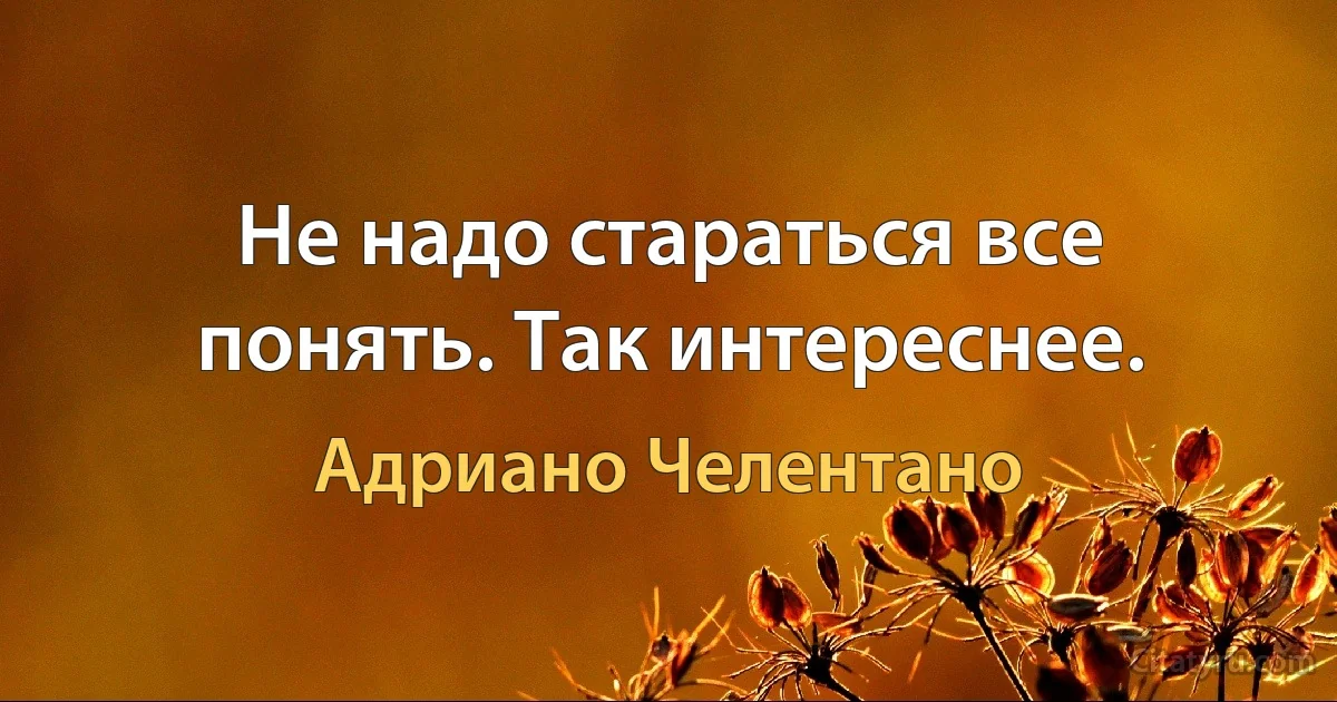 Не надо стараться все понять. Так интереснее. (Адриано Челентано)